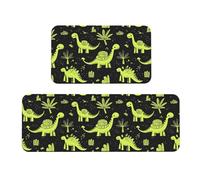 GVYGVY Tappetini da cucina antifatica per pavimento, 2 pezzi, con stampa di dinosauri verdi con cartoni animati, lavabili, antiscivolo, per ufficio, bagno, lavanderia, decorazione per la casa e