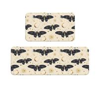 GVYGVY Tappetini da cucina antifatica per pavimento, 2 pezzi, con stampa di farfalle e lune, colore: blu scuro, lavabile, antiscivolo, per ufficio, bagno, lavanderia, decorazione per la casa e