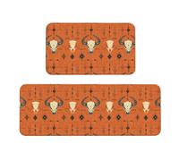 GVYGVY Tappetini da cucina antifatica per pavimento, 2 pezzi, con stampa di teschio di capra arancione, lavabili, antiscivolo, per ufficio, bagno, lavanderia, decorazione per la casa e accessori