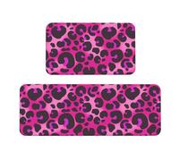 GVYGVY Tappetini da cucina antifatica per pavimento, 2 pezzi, con stampa leopardata rossa e rosa, lavabili, antiscivolo, per ufficio, bagno, lavanderia, decorazione per la casa e accessori