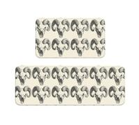 GVYGVY Tappetini da cucina antifatica per pavimento, 2 pezzi, con stampa semplice con teschio di capra, lavabili, antiscivolo, per ufficio, bagno, lavanderia, decorazione per la casa e accessori