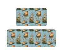 GVYGVY Tappetini da cucina antifatica per pavimento, 2 pezzi, motivo capybara con stampa carina, lavabili, antiscivolo, per ufficio, bagno, lavanderia, decorazione per la casa e accessori