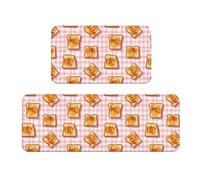 GVYGVY Tappetini da cucina antifatica per pavimento, 2 pezzi, motivo scozzese rosa con stampa toast, lavabili, antiscivolo, per ufficio, bagno, lavanderia, decorazione per la casa e accessori
