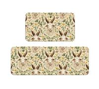 GVYGVY Tappetini da cucina antifatica per pavimento, 2 pezzi, stampa floreale gialla con capra, lavabili, antiscivolo, per ufficio, bagno, lavanderia, decorazione per la casa e accessori