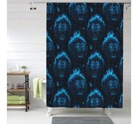 GVYGVY Tende da doccia in tessuto per bagno, 152 x 182 cm, motivo leone blu fiamma, stampa fresca, tenda da doccia opaca, tenda per dormitorio con ganci