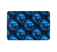 GVYGVY Zerbino per porta d'ingresso, per interni ed esterni, con fulmine e testa di lupo blu con stampa di fiamme blu, tappetino da cucina per pavimento, lavabile e sottile, adatto sotto la porta