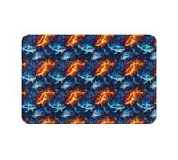 GVYGVY Zerbino per porta d'ingresso, per interni ed esterni, con stampa di squalo fiamme blu e rosse, tappetino da cucina per pavimento, lavabile, sottile, adatto sotto la porta, tappetino da bagno