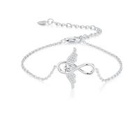 GW Bracciale Donna 925 Argento Custode Croce Angelo Braccialetto Personalizzato Crocifisso Bracciale Regali per la Prima Comunione Regalo Compleanno Amica