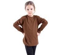 GW CLASSY OUTFIT Maglietta a maniche lunghe per bambini e ragazze, tinta unita, maglietta basic per la scuola per bambini, maglietta a girocollo uniforme maglione taglia UK, Marrone, 13-14 Years