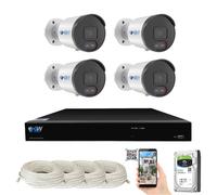 GW Security - Sistema di telecamere di sicurezza 4K NVR H.265, microfono integrato impermeabile HD 2160P 4K IP PoE, connessione QR-Code, Bullet Camera System, 4 Camera System