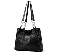 GwaOery Borsa tote da donna a tracolla di grande capacità con catena in ecopelle PU per scuola, lavoro, shopping, borsa di grande capacità con cerniera e tasca interna, Nero , medium