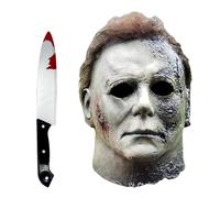 GWAWG 2 maschere di Michael Myers con coltello finto insanguinato, costume spaventoso per cosplay, copricapo in lattice horror killer, accessori per feste in maschera