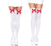 GWAWG 2 paia Calze Parigine Donna,Calze Bianche Donna，Calze alte cosce bianche, calze alte al ginocchio, papillon, calze alte al ginocchio opache, calze bianche