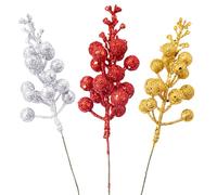 GWAWG - 24 rametti di bacche glitterate natalizie, bacche artificiali di frutta e bacche di agrifoglio per la decorazione dell'albero di Natale, fai da te, ornamento per la casa festiva, creazione di