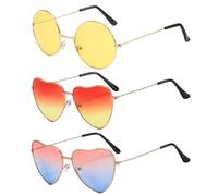 GWAWG 3 paia di occhiali da donna a forma di cuore Hippie Sunglasses Retro da donna Hippie Glasses Metal Frame Retro Sunglasses for Men Women Party Festival Costume Accessori