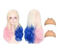 GWAWG 3 parrucche lunghe ricce rosa e blu con 2 acconciature, Cosplay colorato Halloween parrucca party show parrucca uso quotidiano fibra sintetica