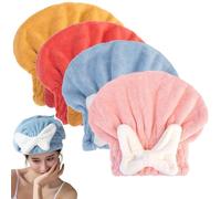 GWAWG 4 asciugamani super assorbenti per capelli ad asciugatura rapida, cuffia da doccia con fiocco per donne, adulti o ragazze per asciugare i capelli