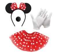 GWAWG 4 pezzi di supporto Minnie Mouse,Minnie Tutu Rosso,Fascia Minnie,Guanti bianchi, naso nero, Orecchie di mouse Carnevale, Cosplay Minnie Deguisement Topolino per Accessorio Carnevale Costume