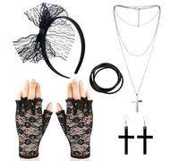 GWAWG 5 pezzi travestimento anni '80, accessori vintage anni '80, con orecchini a rete, collana bracciale costume da festa accessori set per donne e ragazze