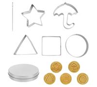 GWAWG 7 Pezzi per Caramelle Coreane Stampini Biscotti in Acciaio Inox Triangolo, Cerchio, Ombrello, Stella, Quadrato con Scatola di Latta e Ago, Gioco Zucchero per Squid, Feste e DIY