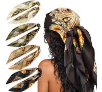 GWAWG 90 x 90 cm, confezione di 4 bandane a fiori finti, grandi e quadrate, in raso, per headscarf, bandanas, silk hair scarf, accessori per capelli, da donna, decorazione per capelli, regalo per