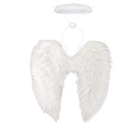 GWAWG Ali d'angelo bianche e aureola, ali di piume di fata cadute, costume di Halloween per donne e ragazze, festa di Natale, carnevale, decorazione in maschera