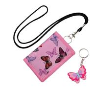 GWAWG Butterfly Kids Wallet,Child Wallet Folding Purse with Carabiner,Neck Strap and Key Ring for Boys Girls, butterfly, Klein, Fashion.