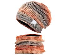 GWAWG Cappello invernale lavorato a maglia con set di scarpe per uomo e donna, cappello invernale con fodera in pile autunnale, set da 56 - 60 cm, Colore: arancione., Taglia unica