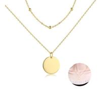 GWAWG Collana multistrato placcata oro a doppio strato con perline d'argento e ciondolo a disco elegante collana per donna moda a più strati catena in argento con pezzi brillanti (oro)