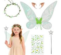GWAWG Costume con ali di fata per bambini e adulti, ali di farfalla con orecchie da elfo, bastone delle fate e nastro per fiori, accessori per carnevale, Halloween, feste a tema, gioco di ruolo