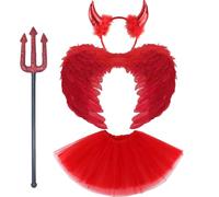 GWAWG - Costume da diavolo rosso, confezione da 3 pezzi con ali, corna e tutù, costume da angelo caduto per Halloween, outfit per cosplay, feste in maschera, carnevale, decorazione per donne e ragazze