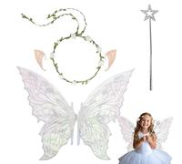 GWAWG Fairy Wings Costume, Fairy Angel Princess Set, Fairy Wings Adults, Elf Wings with Elf Ears, Flower Wreath, Sparkling Angel Wings for Kids, Girls in Carnival, Fancy Dress, Tema, Halloween