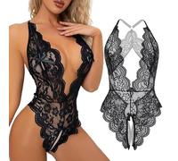 GWAWG Lingerie Sexy Intima in Pizzo Body Hot Babydoll Abbigliamento da Notte Pigiama Camicia da Notte Trasparente Completino per Donna Négligé Sleepwear (Nero, XXL)