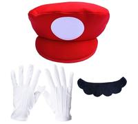 GWAWG M Red Foam Hat Cap and a Beard Fancy Dress Up Adults Halloween Set Men Women Adult Outfit Costume for Christmas Carnival