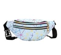 GWAWG Marsupio laser impermeabile, olografico, geometrico, colorato, lucido, per feste, corsa, escursionismo, viaggi, uso quotidiano, Blu