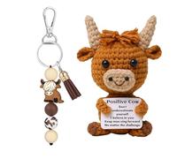 GWAWG Mini Funny Positive Highland Cow,Cow Keyring,Creative Cute Crochet Doll,Mini Funny Emotional Support Gift for Women Friends for Student, a, Taglia unica