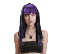 GWAWG Parrucca da strega glamour, da donna, nera e viola, parrucca da strega, parrucche glamour da donna, parrucche per travestimento da adulto