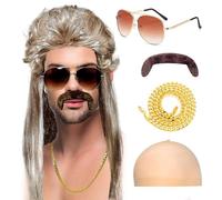 GWAWG Parrucca Mullet anni '80 per uomo, set di 4 parrucche retrò stile hippie funky degli anni '70/80, parrucca marrone mullet per travestimenti, feste, cosplay e abiti stravaganti