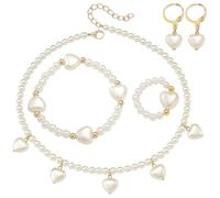 GWAWG Pearl Set di gioielli per bambini, piccole ragazze, collana con ciondolo, orecchini a forma di cuore, principessa, gioielli per feste di compleanno, regalo di Natale, Taglia unica, Metallo, 0