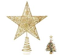 GWAWG Puntale a stella di Natale, stella dorata per la cima dell'albero (20 x 25 cm)