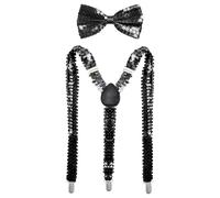 GWAWG Set di 2 Braces Sequin Braces Y Clip con Glitter Bow Tie Regolabile per Uomo e Donna, Nero, Taglia Unica