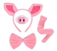 GWAWG Set di 4 pezzi per costume da maiale, cerchietto con orecchie di maiale rosa, finto muso di maiale, coda arrotolata, papillon e orecchie di maiale, accessori per feste per carnevale, Halloween