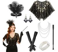 GWAWG Set di accessori da donna in stile anni '20, accessori da donna, stile Charleston, per Natale, carnevale, Halloween (oro champagne)