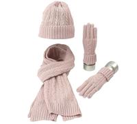 GWAWG Set di cappello e sciarpa da donna, set invernale 3 in 1, morbido e caldo, lavorato a maglia, sciarpa lunga, guanti, per passeggiate, shopping, sci, pesca e campeggio, rosa, Etichettalia unica