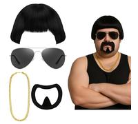 GWAWG Set di costume di Boss Final, divertente kit di travestimento: parrucca quadrata Goatee, occhiali da sole, catena d'oro, costume da cosplay Ibiza per Halloween, feste