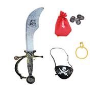 GWAWG Set spada pirata per bambini con benda sull'occhio, orecchini, portamonete, accessori per bambini, costume da pirata per Halloween, carnevale, teatro, cosplay, ragazze e ragazzi