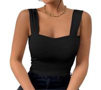 GWAWG - Top da donna con scollo squadrato, senza maniche, sexy ed elegante, maglia estiva aderente, semplice, a tinta unita, per scattare delle belle foto, Nero , L