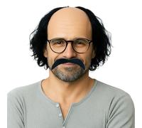 GWAWG uomo calvo vestito vecchio uomo, parrucca realistica cappello calvo con occhiali da sole barba, Halloween carnevale divertente Cosplay accessorio per adulto, stregoni abito