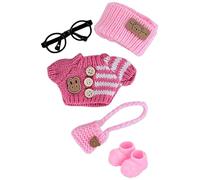 GWAWG Vestiti per bambole peluche 17 cm, vestiti eleganti per bambole rosa, tra cui maglione rosa lavorato a maglia occhiali una fascia scarpe accessori per ragazze donne(bambola non inclusa)