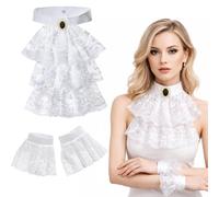 GWAWG Victorian Lace Jabot with 2 Cuffs Set, Gothic Steampunk Vampiro, accessorio per feste a tema di Halloween